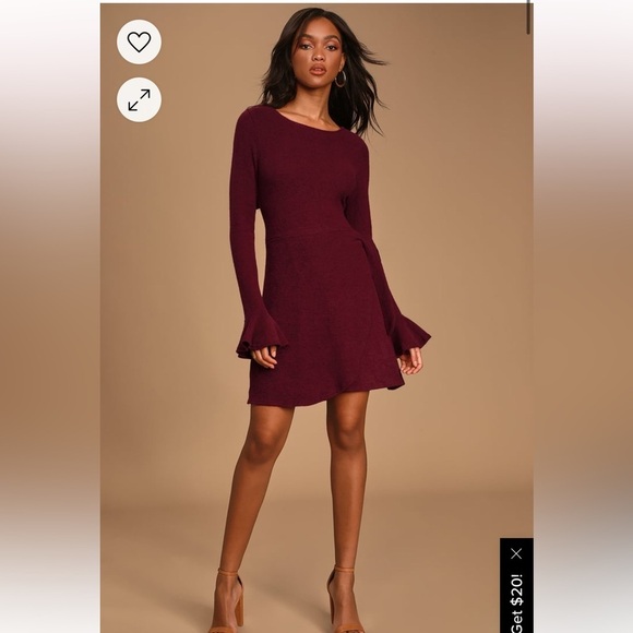 Lulus Dresses & Skirts - Lulu’s Favorite Tune Faux Wrap Sweater Dress Exaggerated Ruffle M